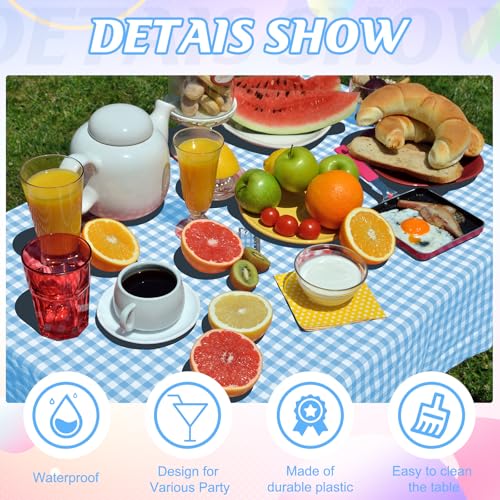 Image of 3Pack Light Blue and White Plastic Checkered Tablecloth, Premium Decorative Disposable Light Blue Gingham Plaid Tablecloth for Party, Rectangle Party Table Cover for Picnic Farm Birthday, 54x108 Inch