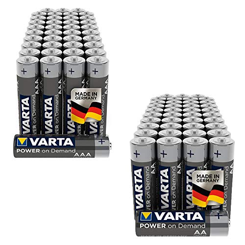 Varta Power On Demand - Pilas alcalinas AA / LR6 / Mignon (Pack de 40 Unidades, 1.5 V) + Pilas AAA Micro Varta Power on Demand, Paquete de 40 Unidades