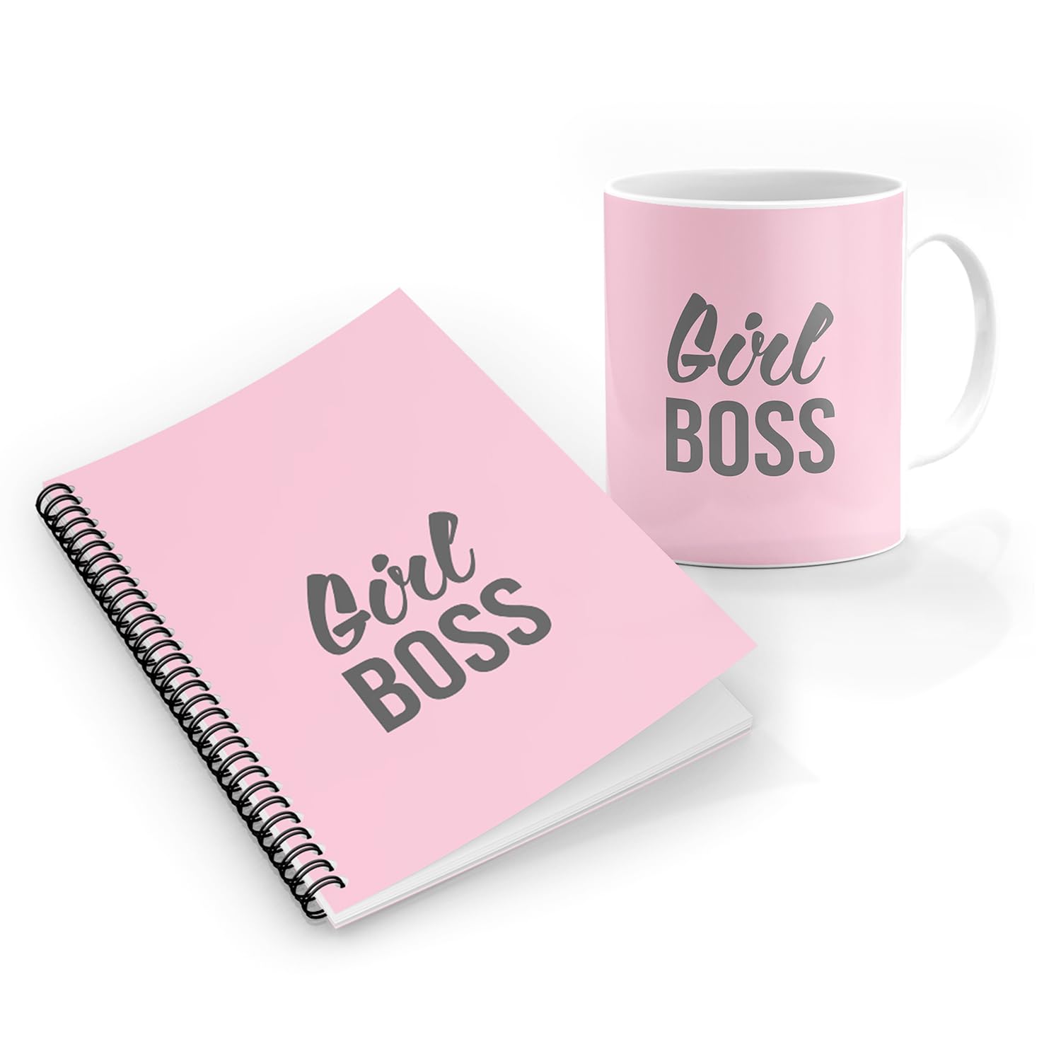 Stylizedd Designer Printed Coffee Mug + A5 Spiral Notebook Memo Notepad Journal Personalised Combo Gift Set - Girl Boss -Pink