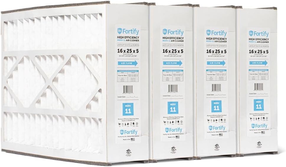 Fortify 16x25x5 MERV 11 Replacement for Trion Air Bear, Skuttle, Generalaire, AC Furnace Air Filter. (Case of 4) Actual Size: 15-5/8 x 24-1/8 x 4-7/8
