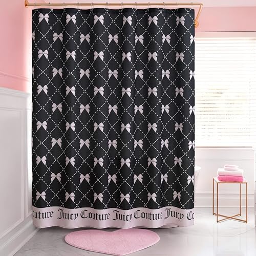 Juicy Couture 70x72 Fabric Shower Curtain with 12 Hooks Black/Light Pink Bow Trellis 13-Piece Shower Set