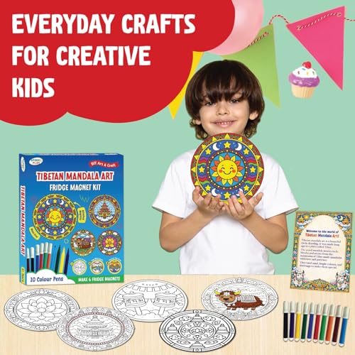Image of SparkLPlay DIY Mandala Art Kit for Kids - Tibetan Mandala. Coloring Set with - 6 Magnetic Cutouts,12 Color Pens & Booklet. Creative Art & Craft. Mess Free. Gifts for Kids.