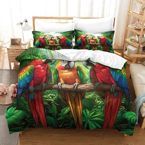 Housse de couette effet 3D perroquets en microfibre ultra douce de qualité