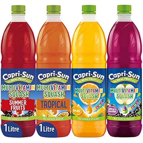 Capri Sun with Real Fruit Juice Multivitamin Squash Orange, Apple & Blackcurrant, Summer Fruits, Tropical, 1Ltr (Pack of 2) - Pick & Mix Cover