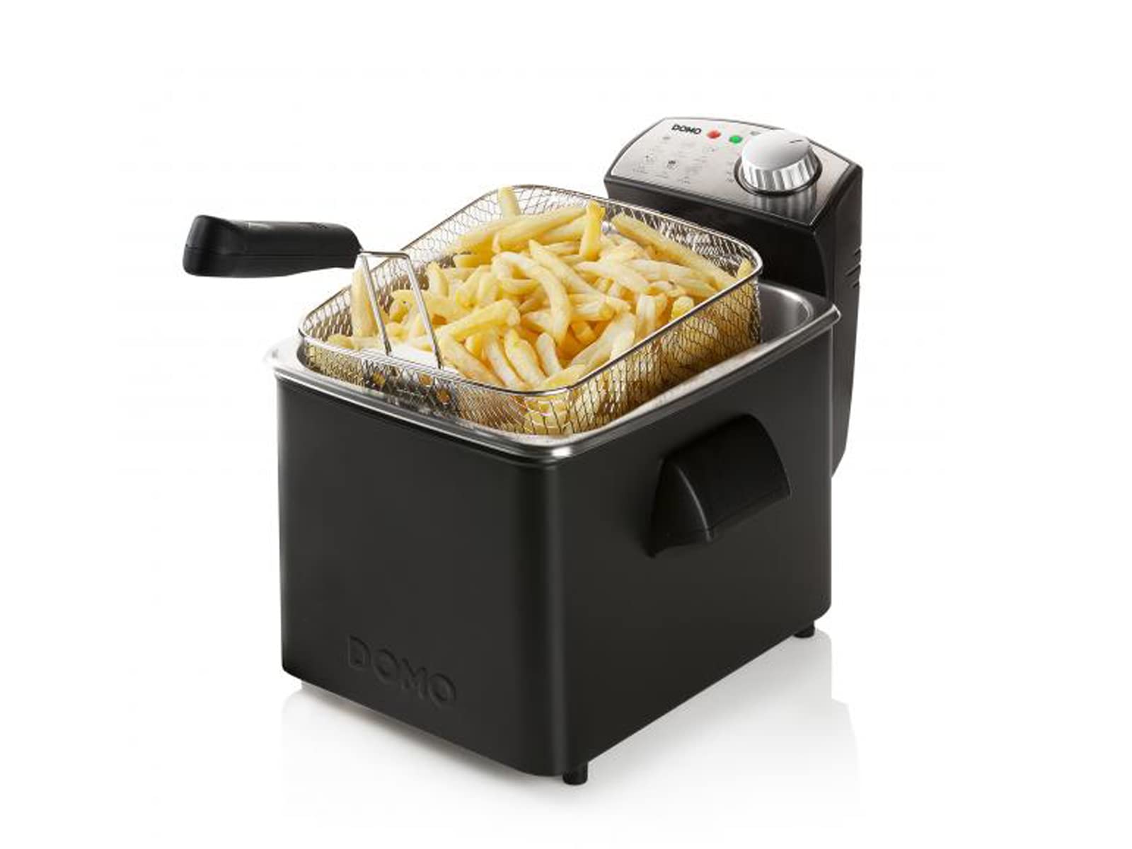 Große Kaltzonen Fritteuse Edelstahl in Schwarz, Sichtdeckel & Filter 3200Watt 4,5Ltr.