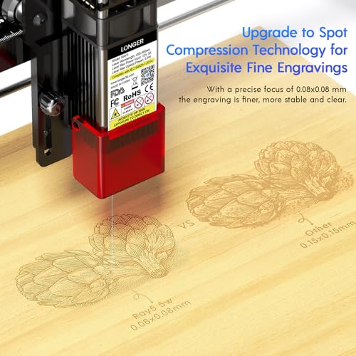 Image of LONGER Laser Engraver, Ray5 5000mW Higher Accuracy DIY Laser Cutter Engraving Machine with 3.5 inch Touch Screen, App Offline Control,400x400mm,0.08mm Laser Spot, for Wood Metal Acrylic Glass