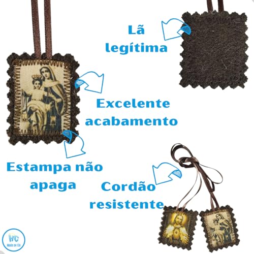 Escapulário de pano tradicional lã infantil de Nossa Senhora do Carmo Dourado