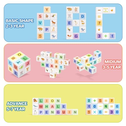 Image of Magnetic Blocks ABC 123 Alphabet Colorful Printed, Building Blocks for Toddler 1-3, Magnet Cubes Sensory Toys, Preschool Early Learning Number,Letter,Animals,Education for Kids Age 1 2 3