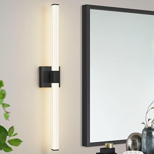 Lámpara de tocador de baño negra de 30 pulgadas, 360, iluminación completa, regulable, lámpara LED sobre espejo, luz cálida de 4000 K, barra de luz