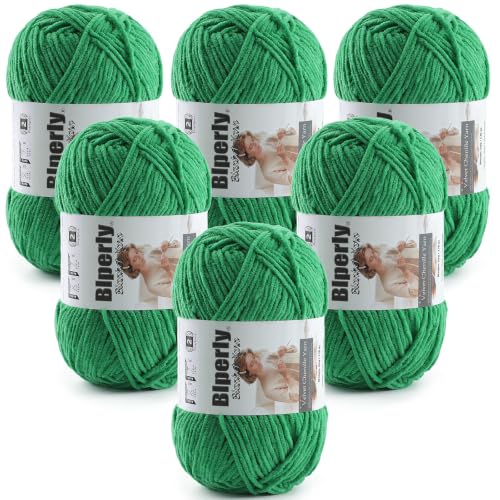 Image of Skinny Chenille Yarn for Crocheting and Knitting, 6 Pack of 50g /158yds - 948yd Total, Soft Fluffy Yarn for Crochet Amigurum & Baby Blankets, Thin Chenille #2 Plush Crochet Yarn (6, Dark Green)