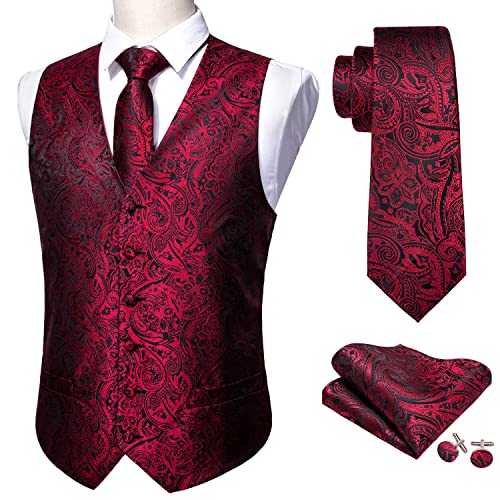 Image of Barry.Wang Mens Suit Vest Paisley /Flower Silk Jacquard Waistcoat Ties Set Formal /Leisure 5PCS