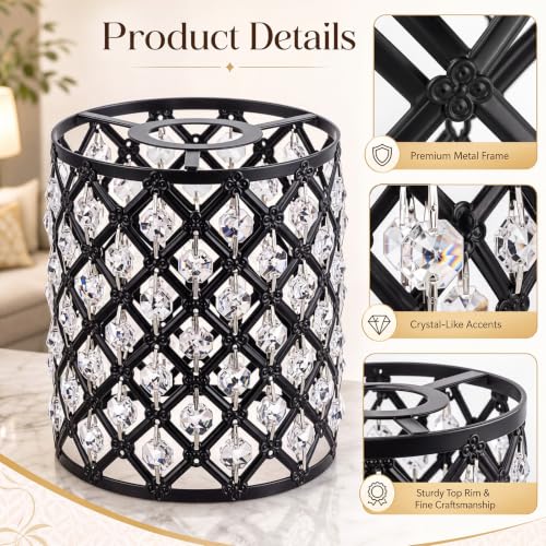 Image of Teenyyou 2 Pcs Crystal Lamp Shade E26 /E27 Base 1.65 inch Top x 5 inch Dia. x 5.6 inch H | Elegant Ceiling Light Cover, Modern Chandelier Lampshade Replacement for Bathroom Bedroom Living Room Hallway Wall Sconce