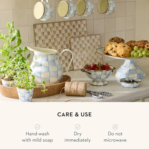Image of MACKENZIE-CHILDS Enamel Colander, Small, Light-Blue-and-White Sky Check