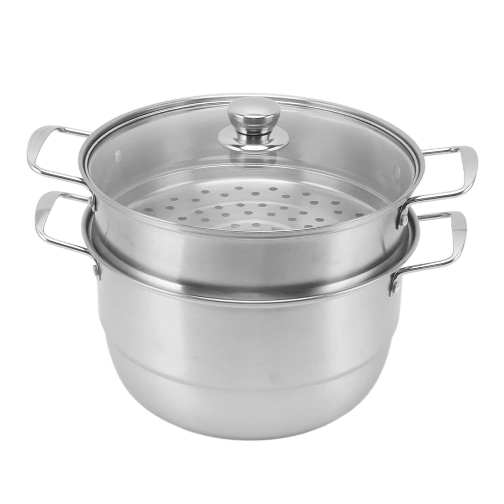Vaporera de Acero Inoxidable 28cm, Olla de Cocción al Vapor con Tapa de Vidrio para Verduras Pescado Camarones Huevos (Tres capas)