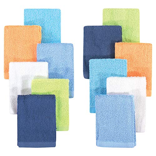 Image of Hudson Baby Unisex Baby Rayon from Bamboo Woven Washcloths 12pk, Blue Orange Lime, One Size