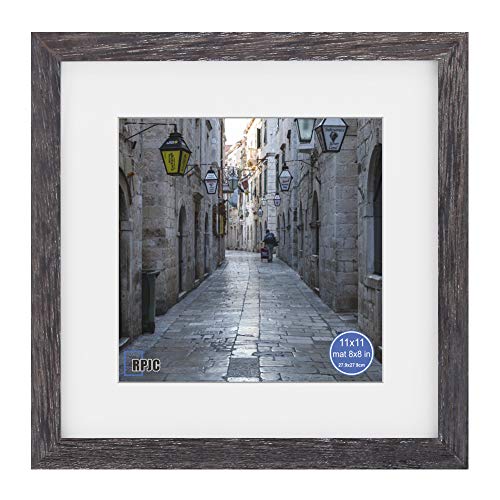 11x11 inch Picture Frame Made of Solid Wood and High Definition Glass Display Pictures 8x8 with Mat or 11x11 Without Mat for Wall Mounting Photo Frame Driftwood Finish