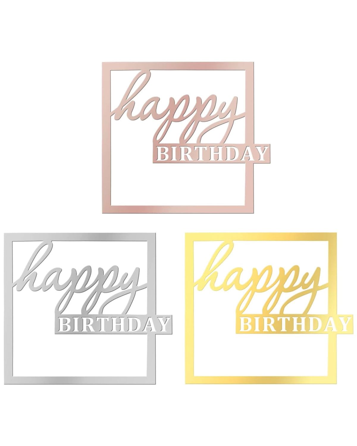 Set 12 Decorazioni Torta Happy Birthday In Acrilico – Scritte Oro E Argento Specchio Per Compleanni, Matrimoni E Feste