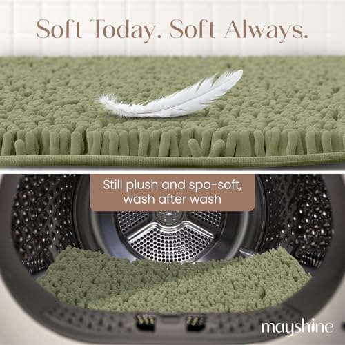 Image of MAYSHINE Plush Shaggy Chenille Bath Mat | Extra Soft, Super Absorbent, Non-Slip Bathroom Rug | Fluffy Microfiber, Area Rug Sets for Bathroom Floor, Kitchen, Living Room | 59 inchx31 inch | Sage Green