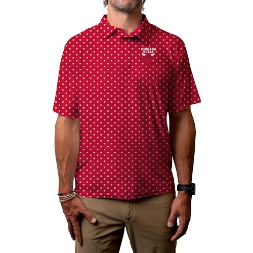 Chicago Bulls NBA Officially Licensed Short Sleeve Performance Polo All Over Print Agile, Medium