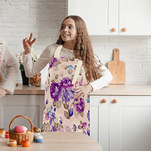 Tpqka Women Apron, Adjustable Kitchen Chef Cooking Cute Apron Gift For Mom,Wife, Grandma, Mother Christmas Halloween Birthday Garden (Purple) #TOP5
