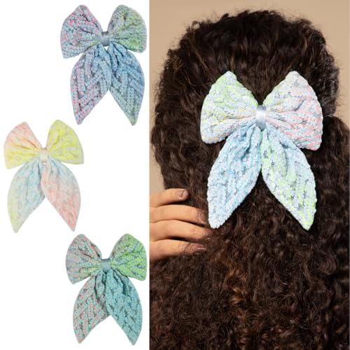 Image of Radhu & Kabby Trendy Hair Bow Clip For Women /Girls | Comfortable Hair Accessories | Best Gift | Fancy & Stylish | Anti-Hair Breakage Hairclips | Multicolor | Same As Pic | 3 Pcs