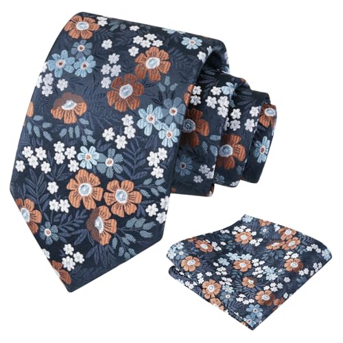 Image of Alizeal Mens 3.15'' Natural Flower Pattern Tie with Floral Pocket Square Set