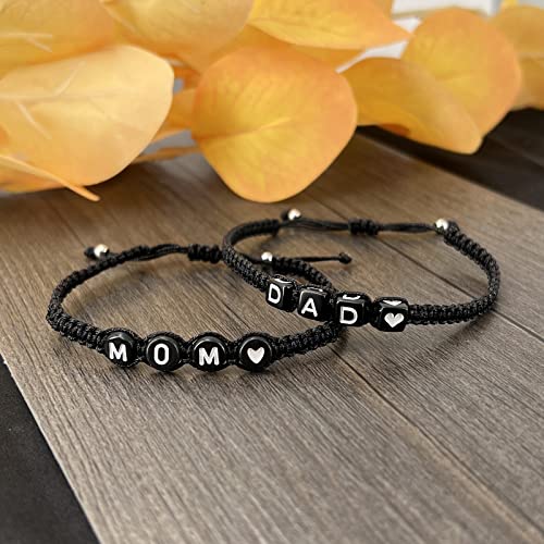 Mother And Father Beads Bracelets Set Of 2 For Mom Dad Id Bracelets Initial Adjustable Heart Link For Family Christmas Day Anniversaries Gifts #TOP6