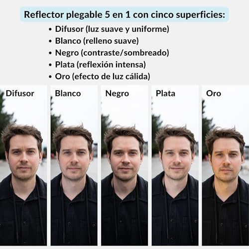 Lens-Aid Reflector Plegable 5 en 1 de 110 cm (Plata, Oro, Blanco, Negro, Difusor) – Reflector de Luz para Fotografía de Estudio y Exterior con Bolsa - imagen 4