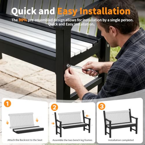 Image of Psilvam 2-Person Outdoor Bench with 700 Lbs Weight Capacity, Dark Grey