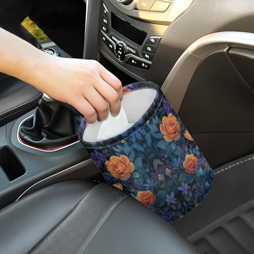 Image of Collapsible Accessories Butterfly Flower Trash Can Hanging Portable Dustbin Bin for Back Seat, Front Console, Floor, or Hanging Headrest Waste Basket