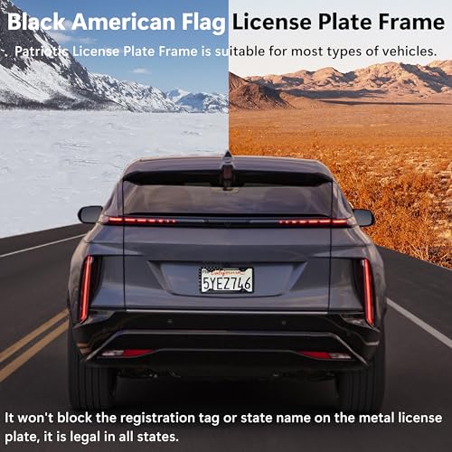 2 PCS Silicone License Plate Frame, Black American Flag License Plate Frame, Rubber Licence Plate Holder, 3D Stars and Stripes USA Flag Front Rear License Plate Covers Frames for Car, Truck and SUV