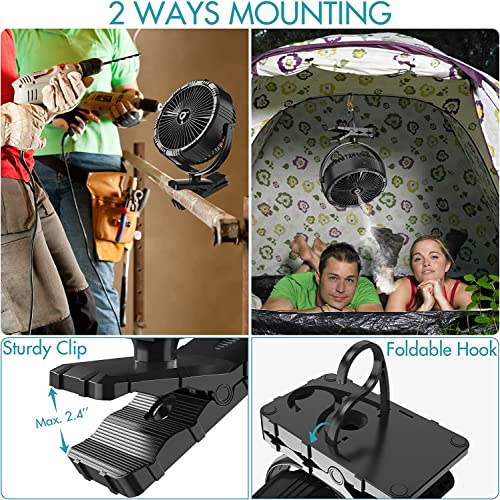 Kitwlemen 8 Inch Misting Fan With Clip, 10000Mah Rechargeable Battery Powered, Personal Air Cooling Fan, 3 Speeds & 360° Rotatable Spray Fan With Foldable Hook For Home Office Camping Travel Jobsite #TOP5