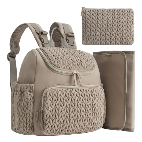 GnKiJzar Diaper Bag Backpack with Extra Pouch and Changing Pad Lightweight Baby Diaper Bag for travel with Insulated Pockets (Taupe)