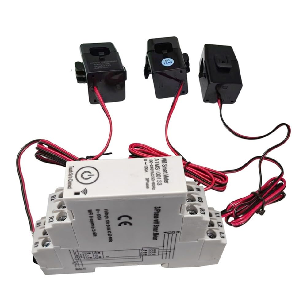 Medidor de energía inteligente trifásico para aplicación Tuya Smart, contador de corriente de 3P4 W con transformador de corriente, control de potencia bidireccional de 100 A, montaje en carril