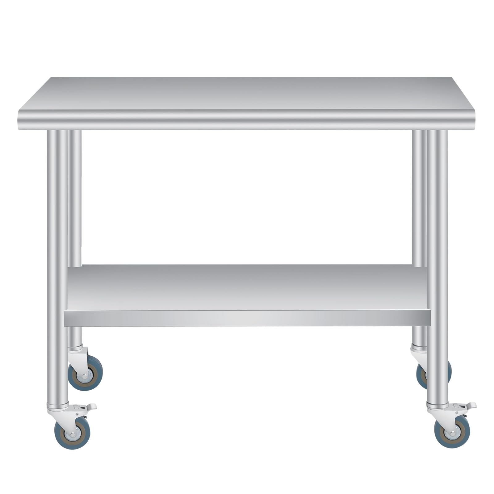 24x48 Inch Stainless Steel Outdoor Prep Table – 24x48 Inch Work Table with Backsplash, Adjustable Undershelf, Rounded Corners &amp; 4 Casters – For Backyard, Restaurant, Commercial – Size: