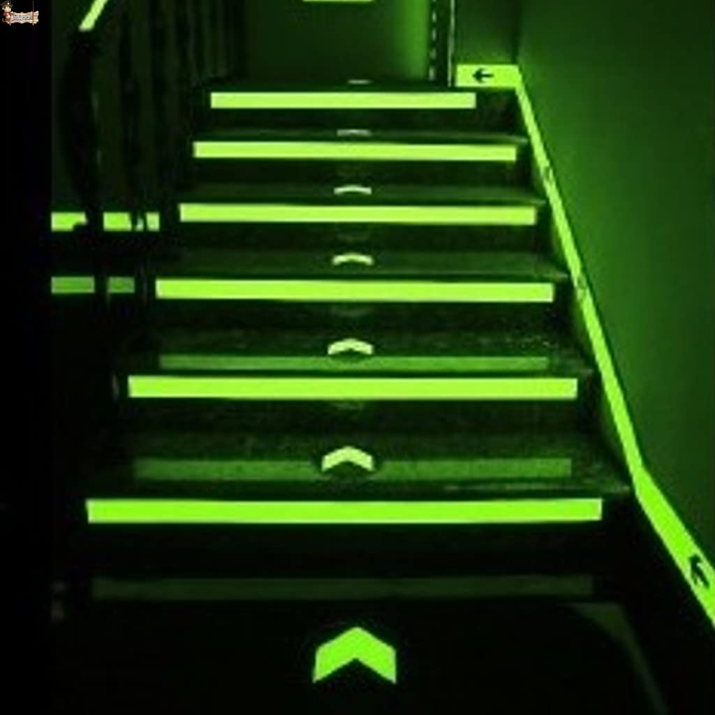 BricoLoco.com Cinta adhesiva fotoluminiscente. Luminiscente. 5 ROLLOS. Señalización, decorativa, suelos, puertas, escaleras. Luminosa brillante en ausencia de luz. (5, 10mts. X 25 mm.)