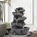 D-GROEE 22" High 5-Tier Cascading Rock Outdoor Water Fountain with LED Lights & Pump - Large Garden Waterfall Fountains, Realistic Stone Appearance for Patio, Yard, Deck Decor US