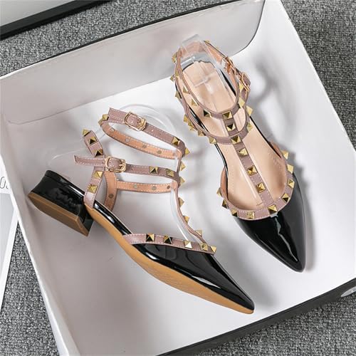 Women'S Studded Pointed Toe Flat Sandals Sexy Adjustable Strap Slide Mules For Party Outfits Dressy Occasions2
