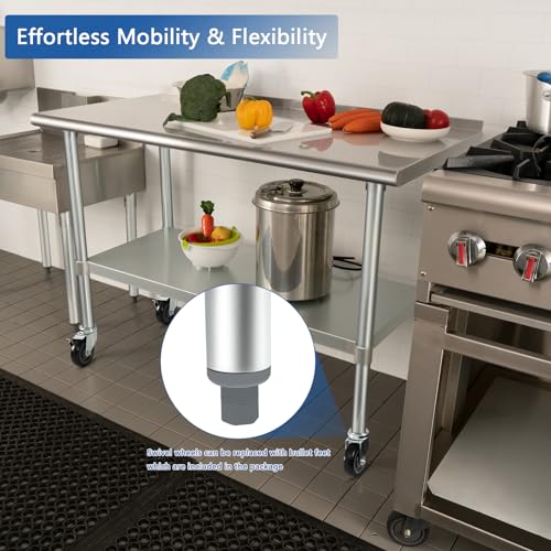 Image of HARDURA Stainless Steel Table 24 x 72 Inches with Wheels Casters NSF Heavy Duty Commercial Prep Table with 2 inch Backsplash and Adjustable Undershelf for Restaurant Kitchen Home and Hotel