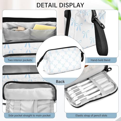 Image of Bow White Pencil Case Pouch Big Capacity Pencil Bag Box Organizer Pen Case with Compartmens Stationery Organizer for Girls Boys Adults Women School Office