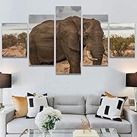 SIGNWIN 5 Panel Canvas Wall Art Animals Black and White Dramatic Duotone Expressionism Grey Modern Artwork for Home Decorations Ready to Hang - 60