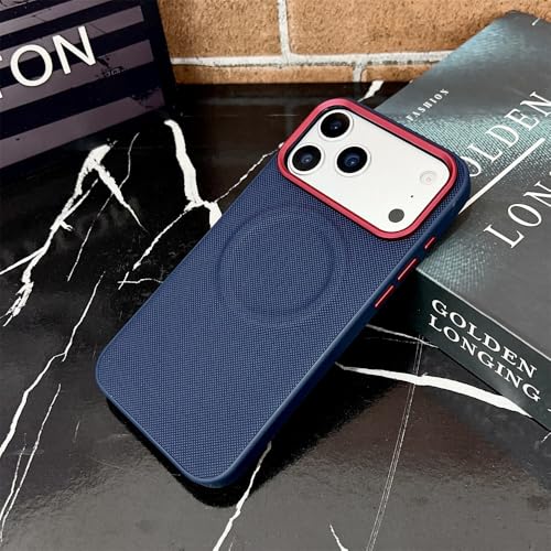 Coque iPhone 17 Pro Max en cuir bleu luxe diamant avec protection magnétique chic