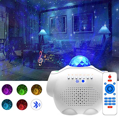 Amouhom Sternenhimmel Projektor, LED Wasserwelle Projektor Lampe mit Fernbedienung und Bluetooth 5.0 Einstellbare Helligkeit für Kinder, Freunde, Schlafzimmer
