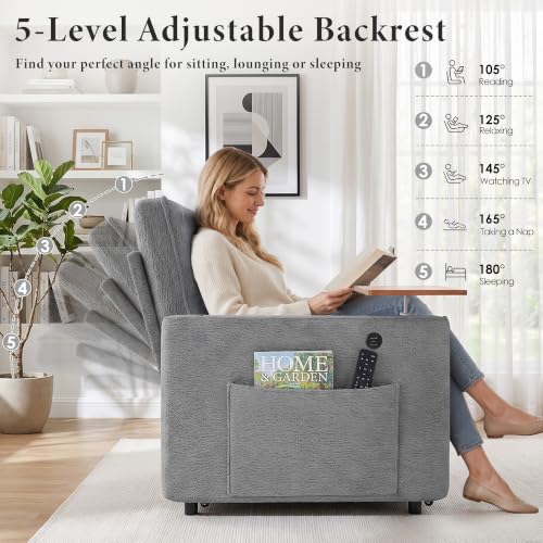 Image of Dreamzie 54'' Convertible Sleeper Sofa Bed with Swivel Side Table, Chenille Pull Out Couch for Living Room, Loveseat Sleeper Couch with Side Pocket | Charging Port | Cup Holder, Light Grey