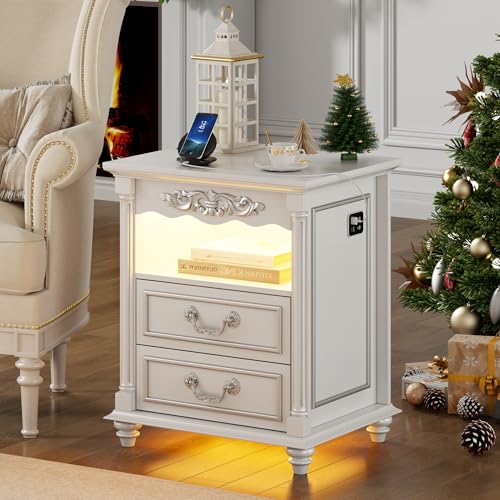 Lvifur LED Night Stand - with RGB Light, Nightstand with a Lockable Hidden Drawer and 2 Drawer, Smart Bedside Table with Auto Sensor, USB&Type-C for Bedroom, Modern Sofa End Table - Black