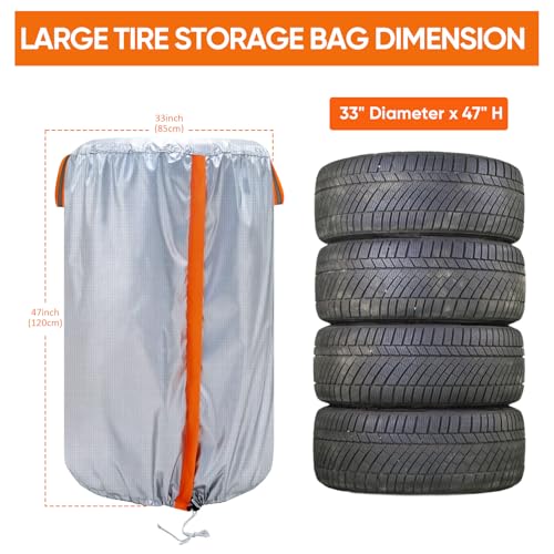Image of NEVERLAND Tire Covers for Storage, Seasonal Large Tire Storage Bag 420D Oxford Tire Stack Covers for Indoor & Outdoor with Waterproof Zipper, Drawstring Lock (Fit 32 Inch Tire Diameter)