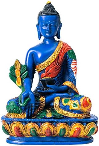 Juccini Handmade 5" Buddha Statues for Home Decor, Small Buddha Meditation Statue for Indoors Outdoor Office & Home Decoration, Hand Painted in Nepal (Medicine Buddha)
