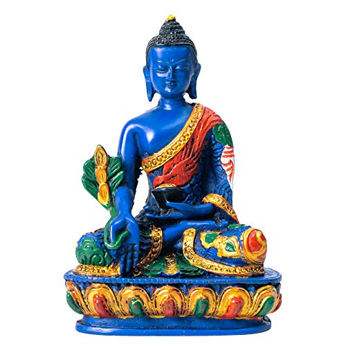 Juccini Handmade 5" Buddha Statues For Home Decor, Small Buddha Meditation Statue For Indoors Outdoor Office & Home Decoration, Hand Painted In Nepal (Medicine Buddha) #TOP2