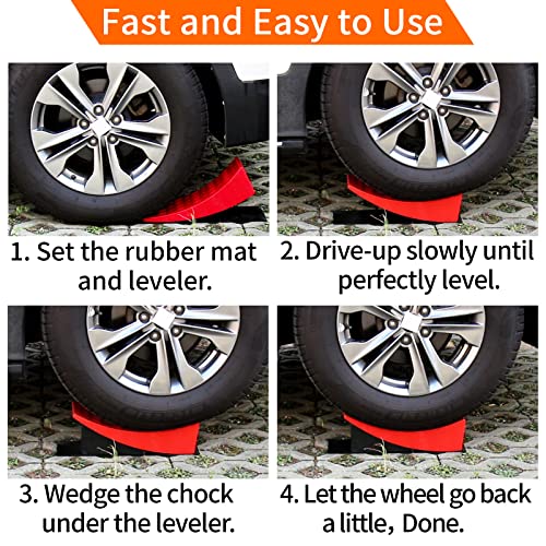 Image of OULEME RV Leveling Blocks, Camper Trailer Leveler, 2 Packs for Travel Trailer Motorhome, Include 2 Curved Leveler Ramp, 2 Chock, 2 Rubber Mat, 1 T Bubble Level, 1 Carry Bag