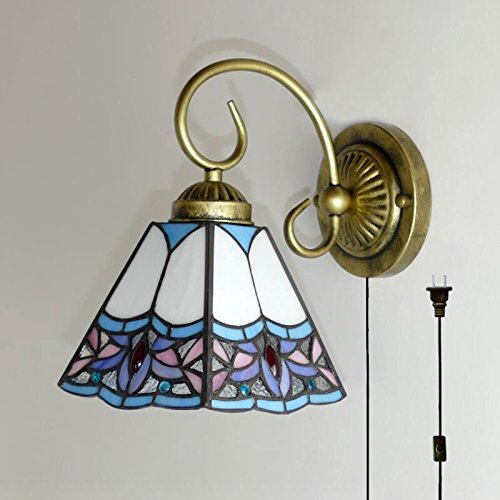 Image of Kiven Wall lamp E26 1-Light Plug-in Bulb not Included Wall Sconce Glass Shade 6 Foot Black Cord(BD0517)
